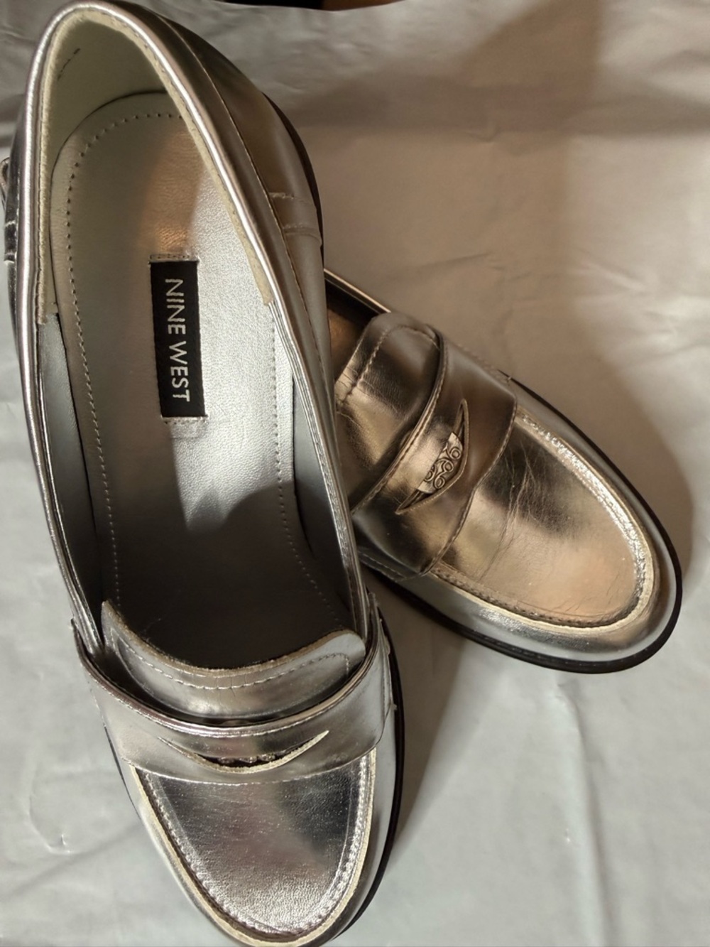 Nine West Silver Metallic Penny Loafers